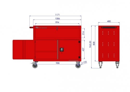 Wózek warsztatowy TRUCK z 3 szufladami i drzwiami PT-230