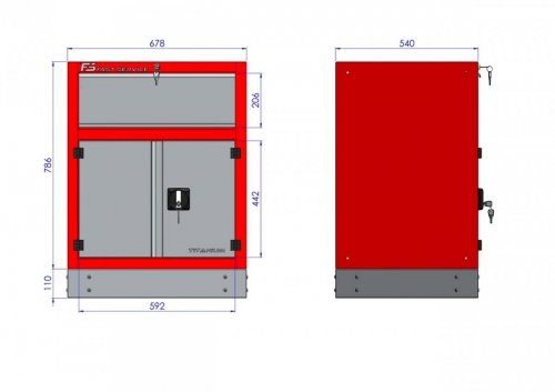 Szafka warsztatowa z 1 szufladą i drzwiami – T-32 wymiary