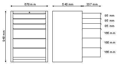 Szafka narzędziowa z 6 różnymi szufladami na cokole N-1-11-02