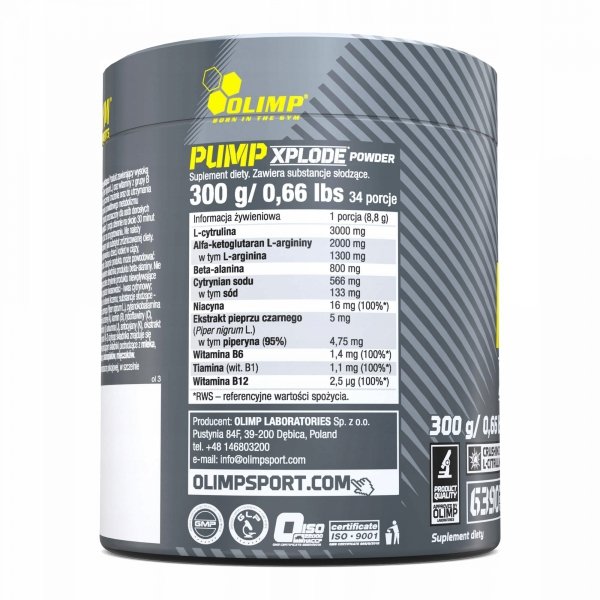 Informacja żywieniowa Olimp Pump Xplode 300g