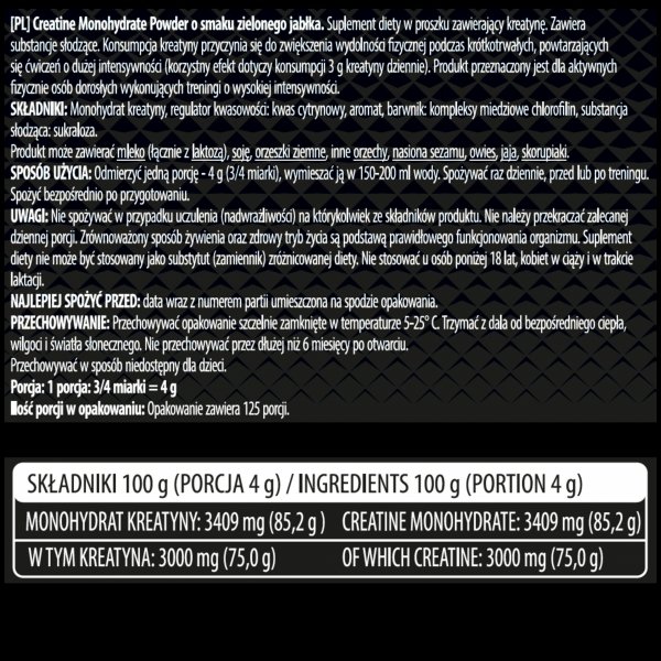  Nutrition22 Creatine Monohydrate Powder 500g Green Apple info