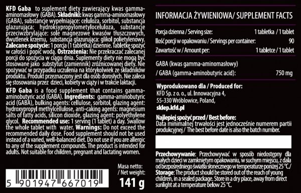 Informacja żywieniowa  KFD Gaba 90 tab.