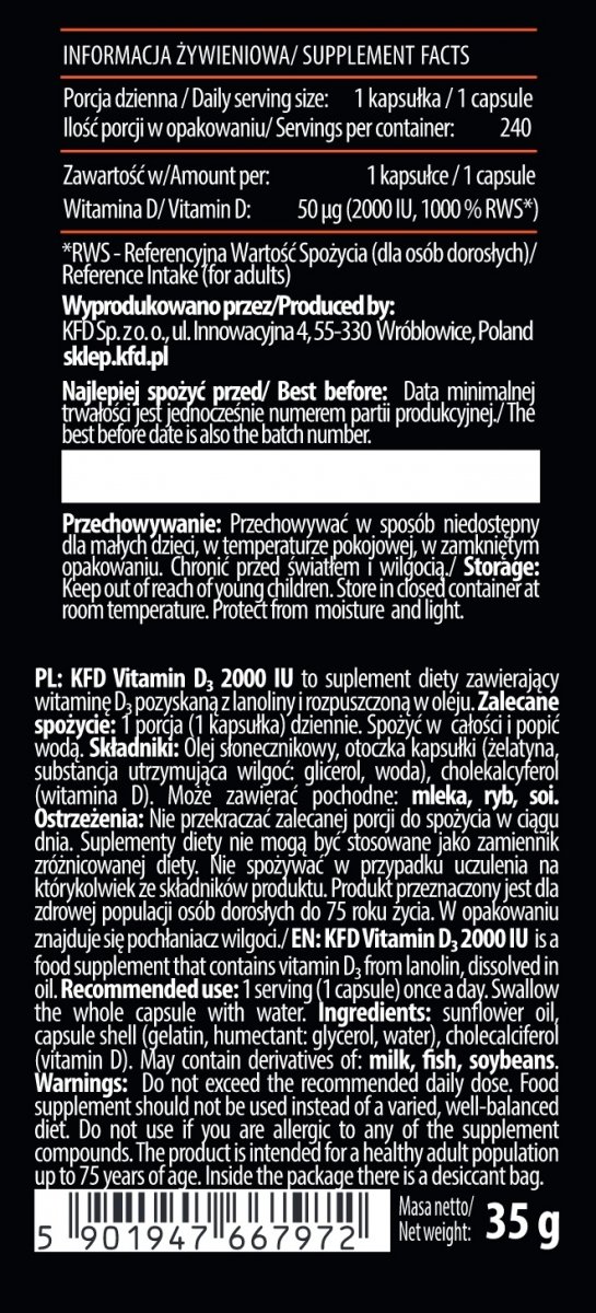 KFD Vitamin D3 2000 IU - 200 kaps info