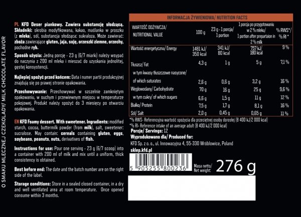 KFD Deser Piankowy 276g Mleczna Czekolada
