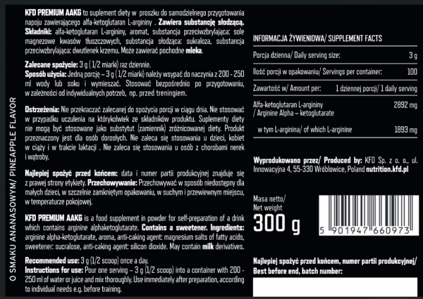 KFD Premium AAKG 300g Ananas informacja żywieniowa