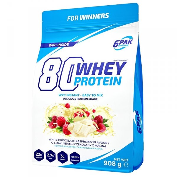  6Pak 80 Whey Protein 908 g Biała Czekolada-Malina