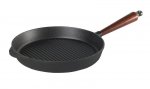 Patelnia Grillowa Okrągła 28 Cm, Drewniana Rączka