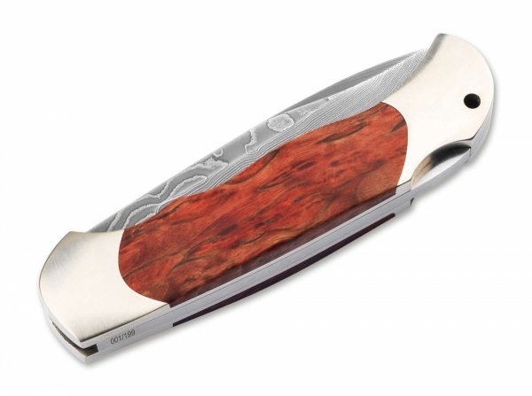 Nóż Böker Optima Burl Birch Bloody Orange Damast