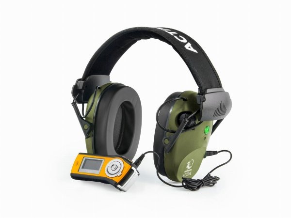 Słuchawki ochronne aktywne RealHunter ACTiVE Pro oliwkowe + okulary ochronne