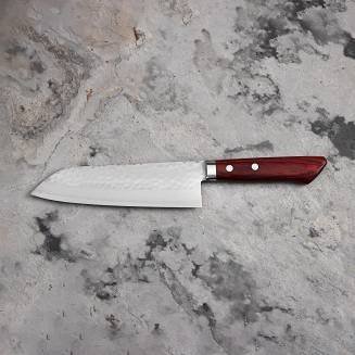 Kunio Masutani VG-10 Hammered Red Damascus Nóż Santoku 17 cm