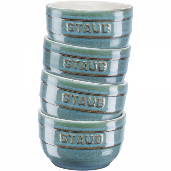 Zestaw 4 Ramekinów Okrągłych 9 Cm, Antyczny Turkusowy XS-MINIS Staub