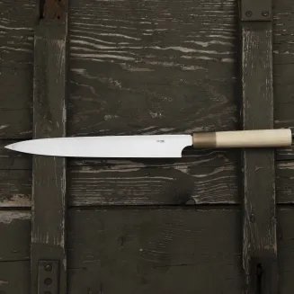 Hideo Kitaoka Aogami#2 Satin Damascus Nóż Yanagiba 27 cm