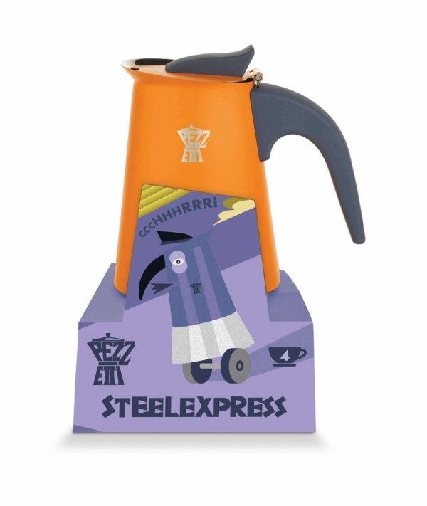 PEZZETTI STEELEXPRESS Emaliowana Kawiarka Stalowa Indukcyjna (2 Filiżanki) - Pomarańczowy Steelexpress