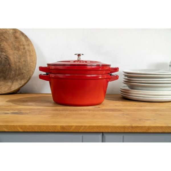 Zestaw 2 Naczyń + Pokrywka 24 Cm Czerwony Staub