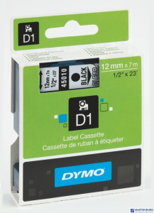 Taśma DYMO D1 - 12 mm x 7 m, czarny / przezroczysty S0720500 / 45010  do drukarek etykiet