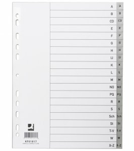Przekładki Q-CONNECT, PP, A4, 230x297mm, A-Z, 20 kart, szare, KF01817