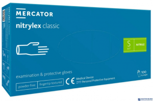 Rękawice nitrylowe bezpudrowe diagnostyczne MERCATOR, nitrylex classic, (100 szt.), rozmiar S, niebieskie
