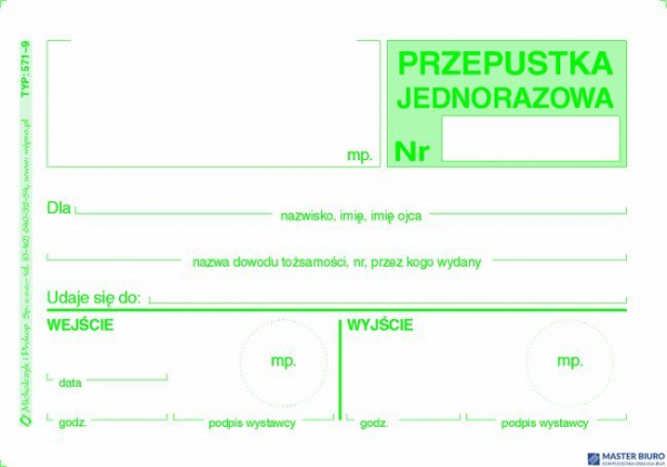 571-9 PJ Przepustka jednorazowa A7 (80 MICHALCZYK I PROKOP )