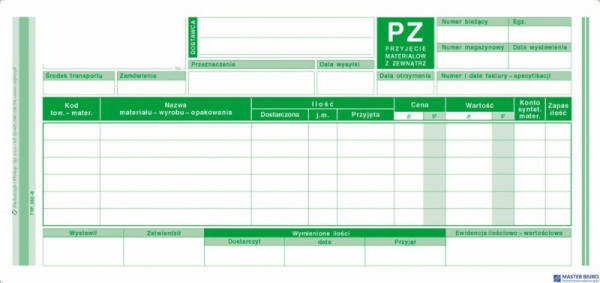 Przyjęcie materiałów z zewnątrz PZ, 1/3 A4 80 kartek, 10-352-8 DOTTS