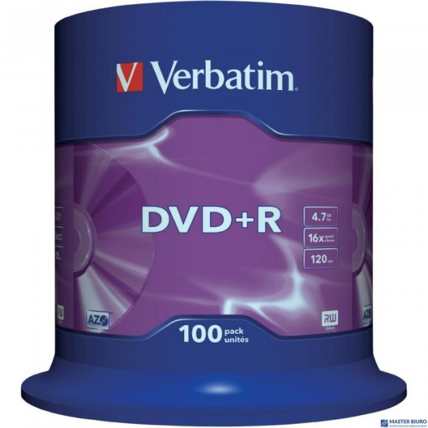 Płyta DVD+R VERBATIM CAKE (100) Matt Silver 4.7GB x16 AZO 43551