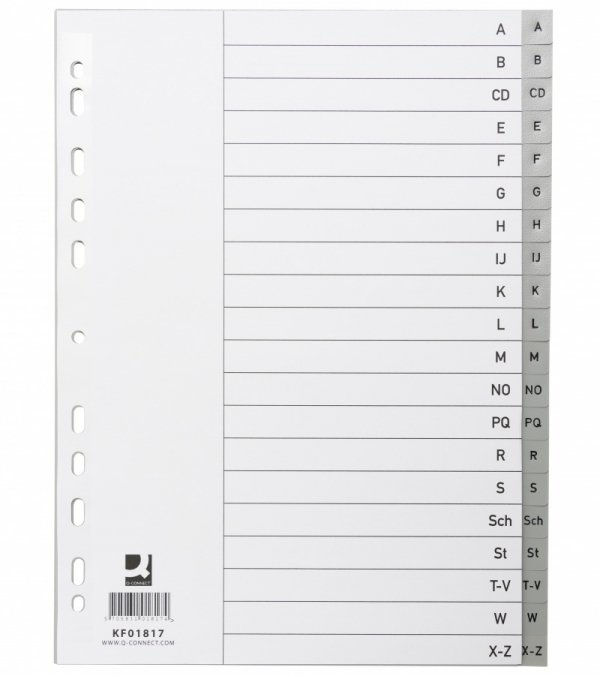 Przekładki Q-CONNECT, PP, A4, 230x297mm, A-Z, 20 kart, szare, KF01817