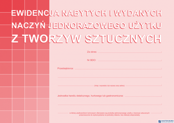 S-210-3 Ewidencja nabytych i wydanych naczyń jednorazowego użytku z tworzyw sztucznych A5 MICHALCZYK I PROKOP