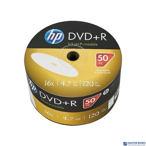 Płyta HP DVD+R 4.7GB 16x (50szt) SPINDEL, bulk WHITE INKJET PRINTABLE do nadruku DRE00070WIP