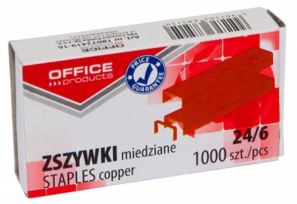 Zszywki OFFICE PRODUCTS, stalowe, pokryte miedzią 24/6, 1000szt., 18072419-16