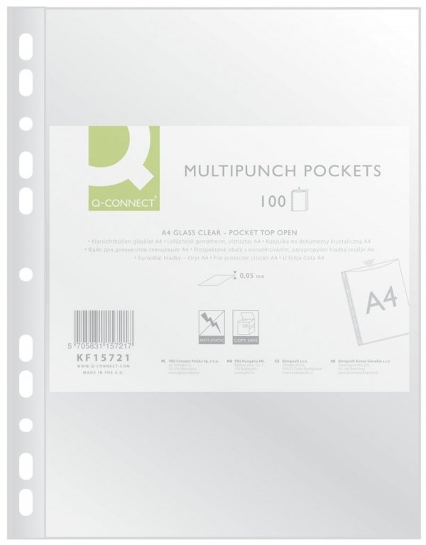 Koszulki na dokumenty Q-CONNECT, PP, A4, krystal, 50mikr., 100szt., KF15721