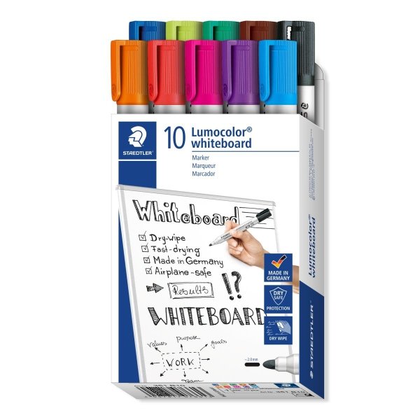 Marker Lumocolor whiteboard, okrągły, miks 10 kol. w opak., Staedtler S 351 B10