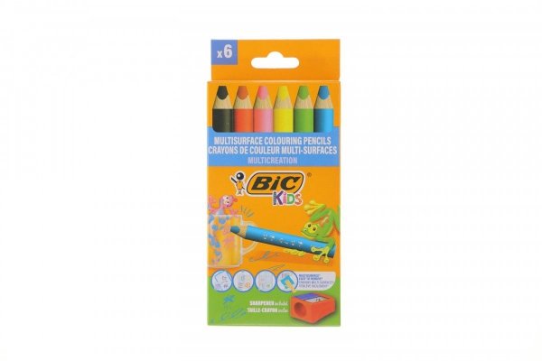 Kredki ołówkowe + temperówka BIC Kids Multisurface ECO Pudełko 6+1szt 515220