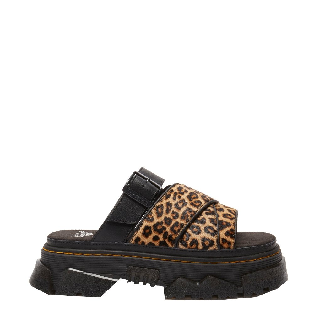 Klapki Dr. Martens MATTISON SLIDE Light Tan Mini Leopard Spot Hair