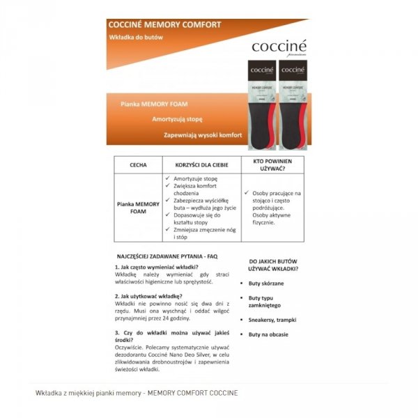 Wkładka Coccine MEMORY COMFORT