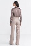 Nife Spodnie bootcut, z krytym guzikiem, prążek - beż - SD103
