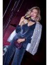 Moe M831 Welurowa bluzka z dekoltem typu halter neck - grafitowa