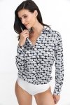 Nife Satynowa koszula body - wzór granatowy - K83