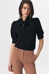 Nife Elegancka czarna bluzka z wiązaniem na dekolcie - B107