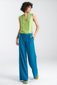 Nife Spodnie lniane, wide leg - niebieski - SD85