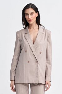 Nife Marynarka oversize, dwurzędowa, prążek - beż - Z71