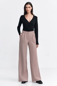 Nife Spodnie z zakładkami, wide leg - beż - SD104