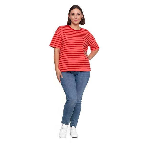 T-SHIRT DAMSKI W PASKI O LUŹNYM KROJU BD1900-035