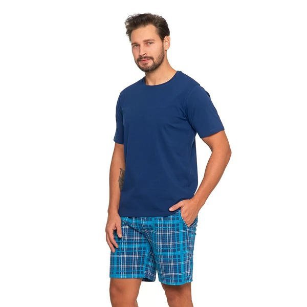 PIŻAMA MĘSKA Z KRÓTKIM RĘKAWEM I SZORTAMI W KRATĘ PDM3300-007 S/S2025