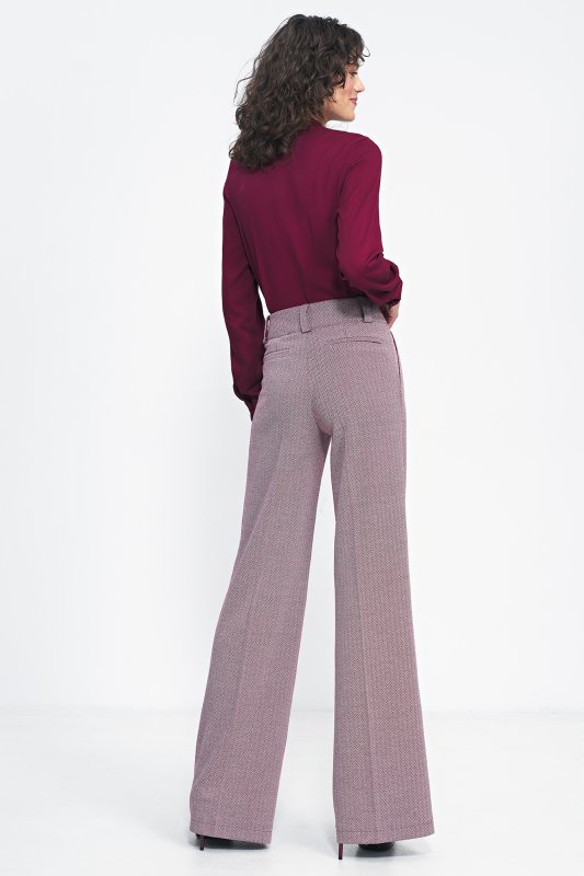 Nife Spodnie wide leg w bordową jodełkę - SD82