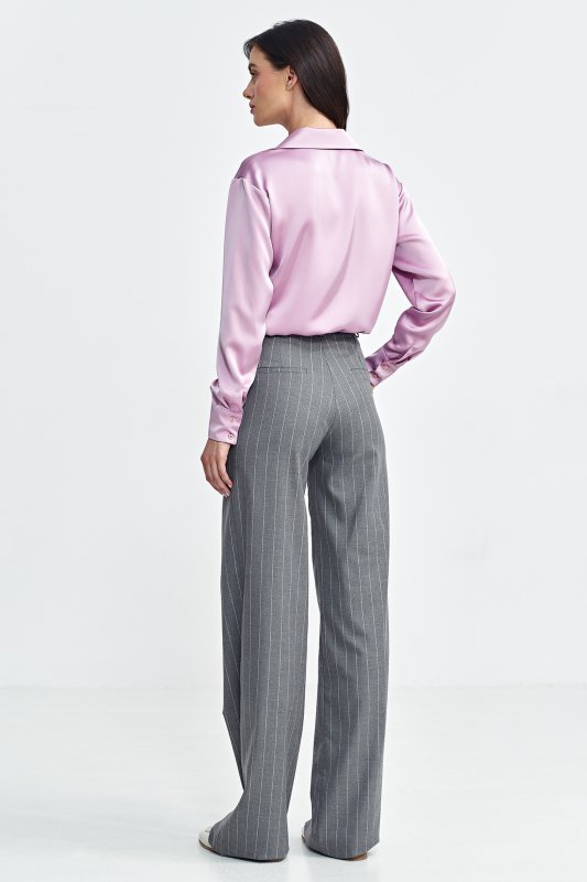 Nife Spodnie bootcut, z krytym guzikiem, prążek - szary - SD103