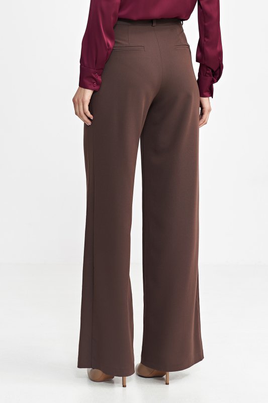 Nife Spodnie z zakładkami, wide leg - brąz - SD102