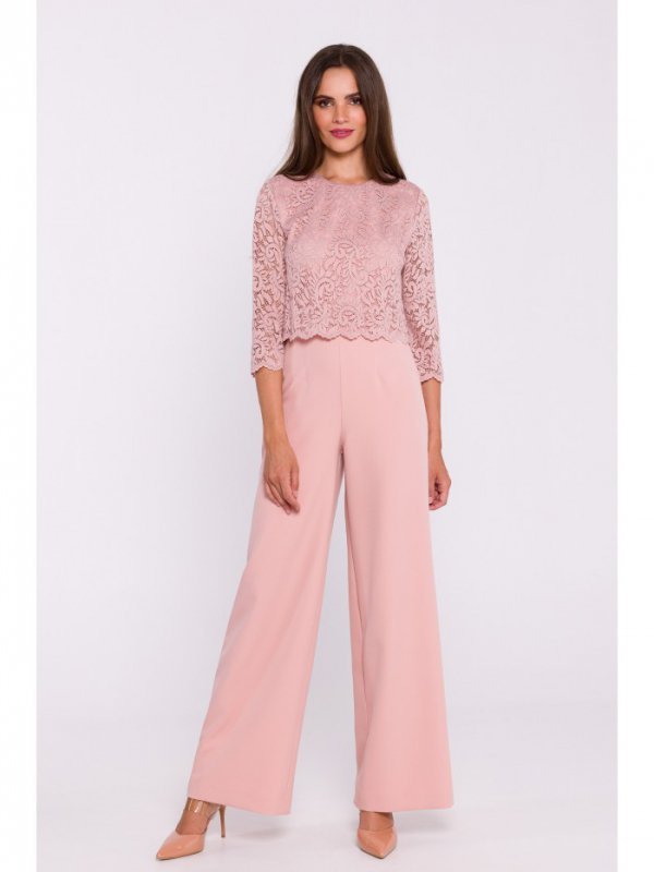 Stylove S381 Kombinezon z koronkową górą - pudrowy
