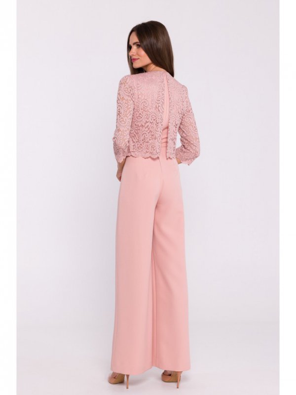 Stylove S381 Kombinezon z koronkową górą - pudrowy