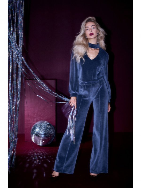 Moe M831 Welurowa bluzka z dekoltem typu halter neck - grafitowa