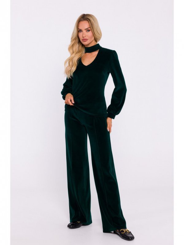 Moe M831 Welurowa bluzka z dekoltem typu halter neck - zielona