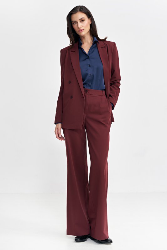 Nife Spodnie z zakładkami, wide leg - bordo - SD102